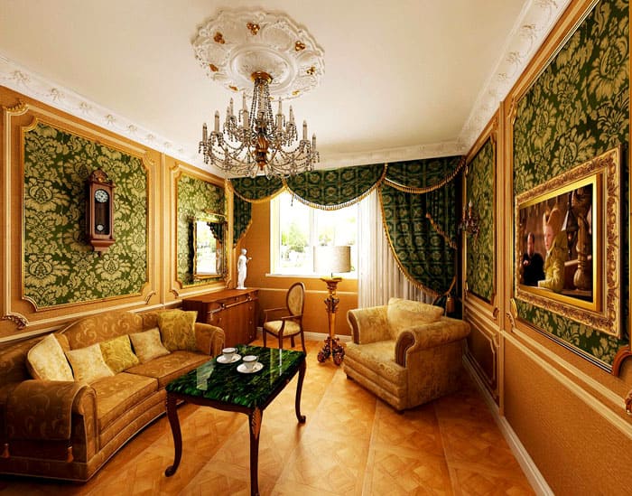 The color of the floor plays a significant role: most often it echoes the shade with the wall decoration
