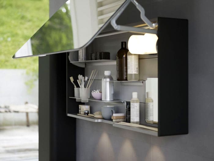 หากผลิตภัณฑ์แขวนอยู่เหนืออ่างล้างจานเส้นแนวตั้งจะถูกลากจากกึ่งกลาง ตู้แขวนอยู่ตรงกลางแนวอ่างล้างหน้า