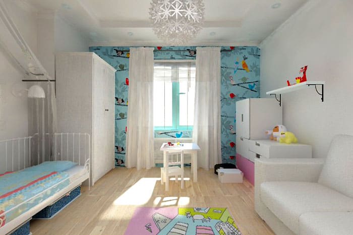 นอกจากสีขาวแล้วการตกแต่งภายในด้วยโทนสีเขียวอมฟ้าอ่อน ๆ จะเป็นการดีที่จะรวมเข้ากับสีเหลืองและสีส้มได้สำเร็จทำให้สำเนียงในสถานที่ที่เหมาะสม