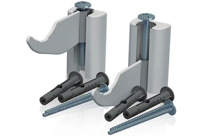 Untuk meletakkan di dinding, lebih baik membeli pendakap dengan kemampuan menyesuaikan ketinggian kedudukan