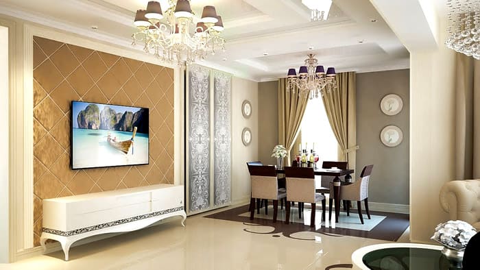 Farben sind nicht auffällig, aber immer elegant, Vorhänge und Möbel sind anmutig