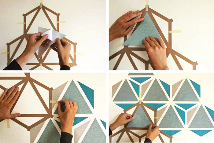 One small stencil can be used to form a pattern on the overall wall. It is important to correctly calculate all distances from already dried figures.