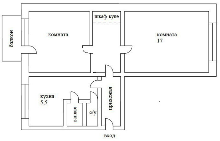 Die Fläche beträgt 48 m², es gibt ein Badezimmer, eine Toilette, einen Flur und eine Küche. Lösungen mit Partitionen sind zulässig