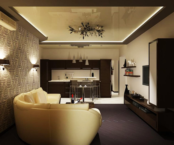 Der Boden ist passend zum zukünftigen Interieur verlegt: Es gibt keine besonderen Anforderungen, die Hauptsache ist, das Thema Stil zu beachten