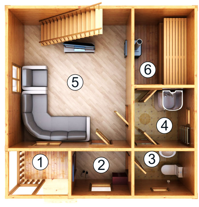 Der erste Stock des Landhauses kann komplett mit einem Dampfbad ausgestattet werden