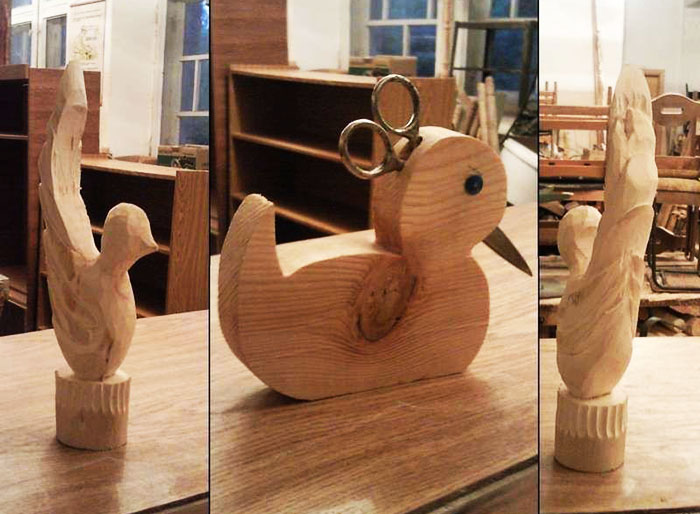 Grind стои във формата на всяко животно. След това дървените модели могат да бъдат боядисани с бои